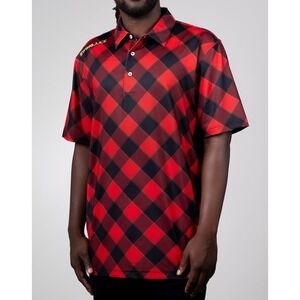 NWT Swing Juice Golf Buffalo Check Men's Polo M Red Black UV Protection NEW